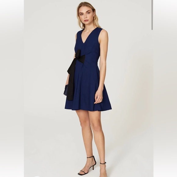 Thakoon Navy Blue Black Tie Waist Sleeveless Mini Dress- Size 2 - Picture 6 of 9